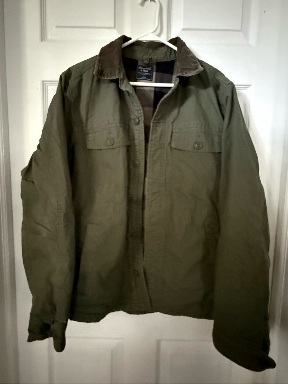 Men's Olive Abercrombie And Fitch Utility Jacket with Corduroy Collar Size L